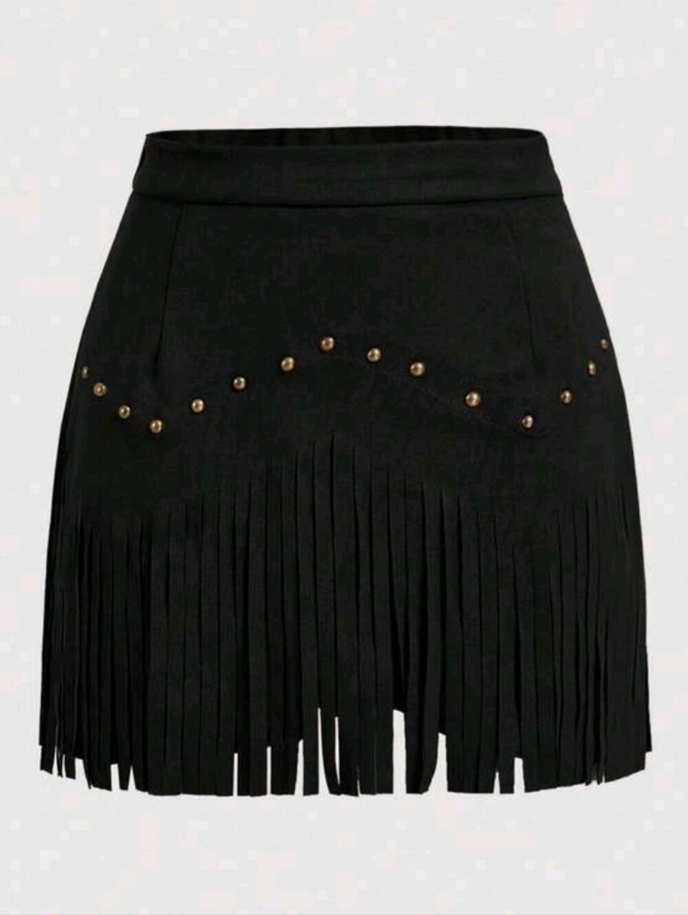 Black Fringe Skirt with Stud Detail